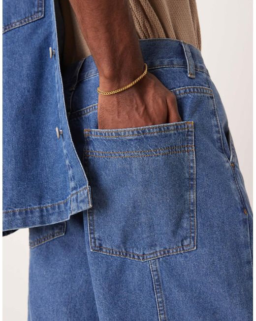 ASOS Blue Co-ord Long Length Denim Jort With Seam Detailing for men