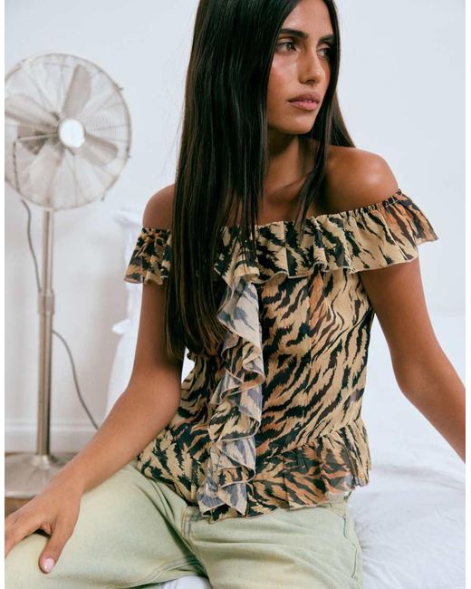 Lioness Metallic Timeless Off Shoulder Ruffle Detail Top