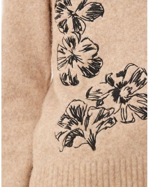 ASOS Natural Cardigan With Floral Embroidery With Wool
