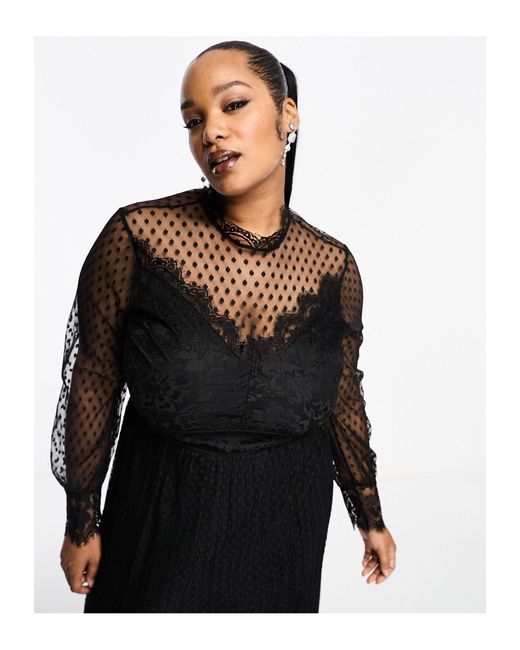 Tfnc Plus Black High Neck Maxi Dress With Lace Detail