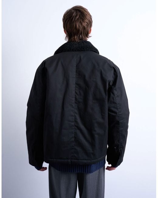 Topman Blue Padded Coach Jacket With Borg Collar for men
