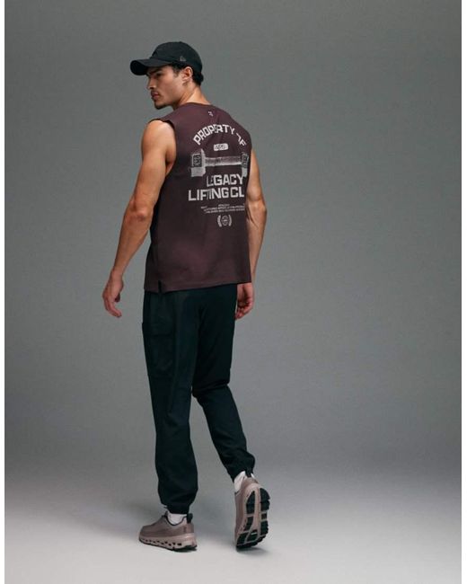 4505 Brown Cotton Oversized Pump Training Tank With Back Graphic And Quick Dry Finish for men