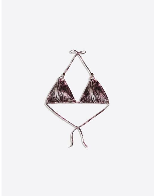 Bershka Blue Printed Mesh Triangle Bikini Top