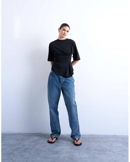 TOPSHOP Blue Cinch Waist Structured Tee