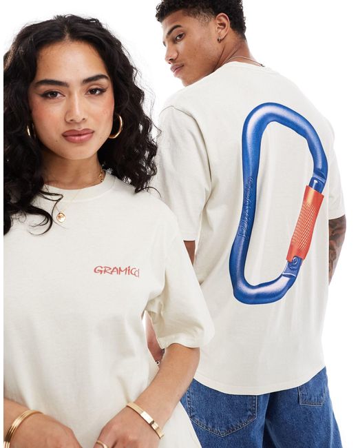 Gramicci White Unisex Cotton Sleeve T-shirt With Carabiner