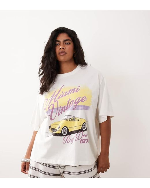 ASOS White Asos Design Curve Oversized T-shirt With Vintage Car Graphic