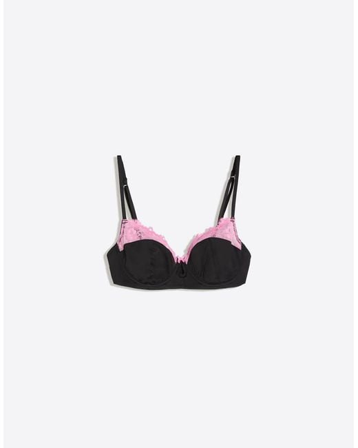 Bershka Black Underwired Lace Contrast Bra