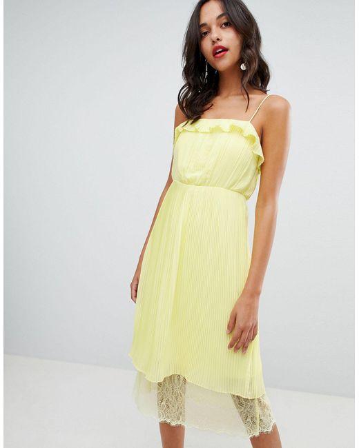 pleated ruffle midi dress