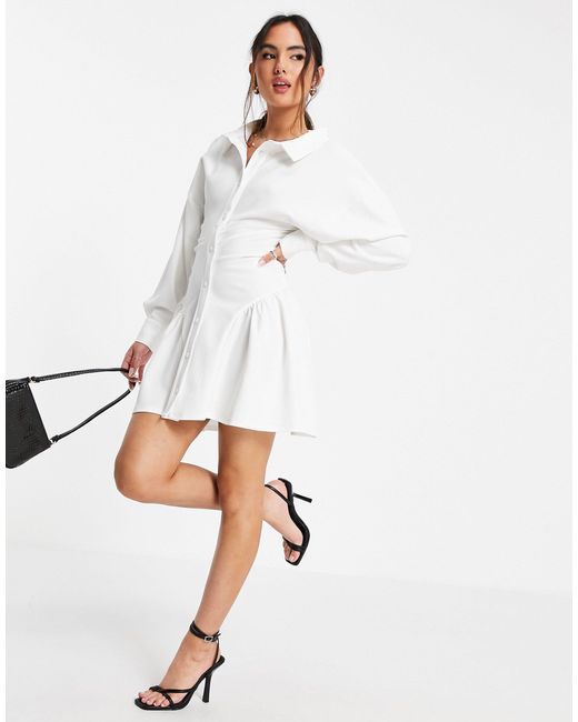 Robe Chemise Courte Froncee Sur Les Cotes Ivoire Asos En Coloris Blanc Lyst