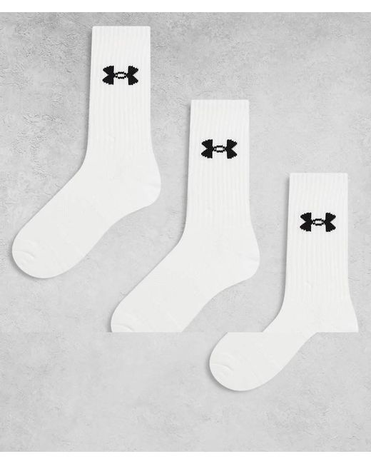 Under Armour White Performance 3 Pack Crew Socks for men