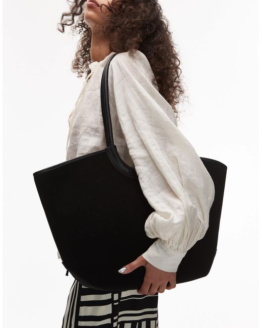 & Other Stories Black Real Leather Oversized Two Handle Suede Tote