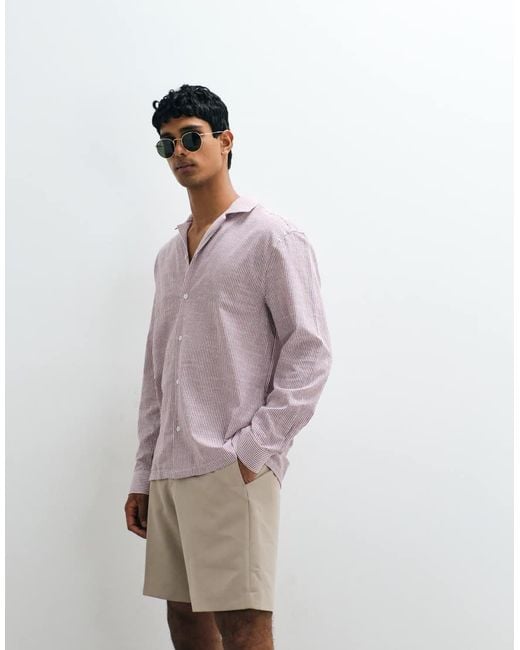 ASOS Purple Relaxed Camp Collar Seersucker Striped Shirt for men