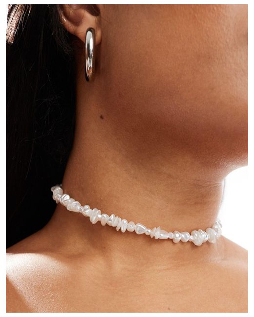 ASOS Black Curve Choker Necklace With Faux Chipping And Pearl Design