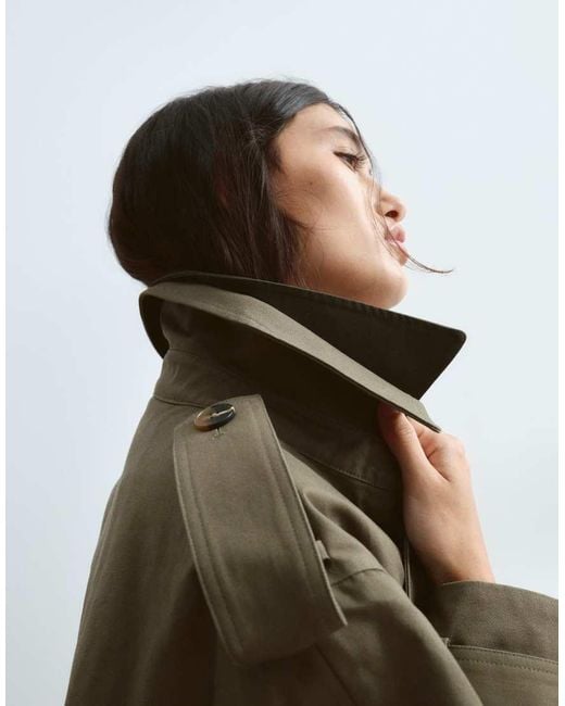 ARRANGE Green Two Tone Lapel Double Breasted Trench Coat