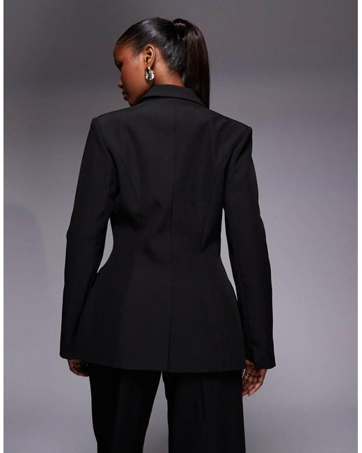 Kaiia Black Exclusive Tailored Wrap Detail Cinched Waist Blazer