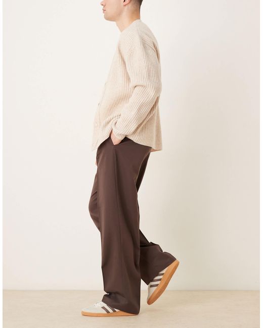 ASOS Brown Smart Wide Leg Trouser With Belt for men