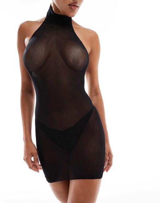 Glisten - robe à col montant et dos nageur en maille transparente Ann Summers en coloris Black