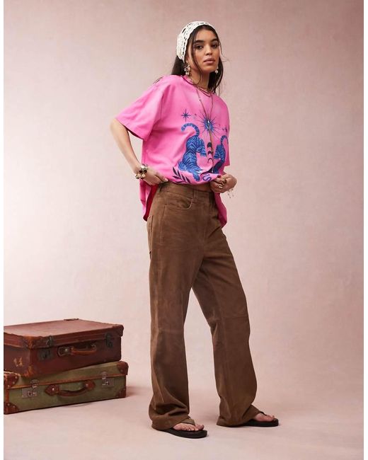 Pantalones Color Moca De Pernera Recta Con Diseño De Paneles De Ante De -Marrón ASOS de color Pink