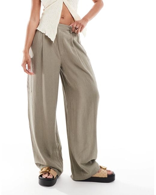 ASOS Gray Linen Blend Barrel Leg Utility Trousers