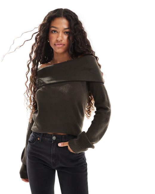 Pull à épaules dénudées - chocolat Threadbare en coloris Black
