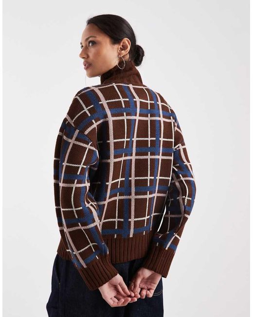 Collusion Brown Funnel Neck Cardigan