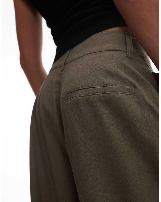 TOPSHOP Black Linen High Waist Double Pleat Trouser