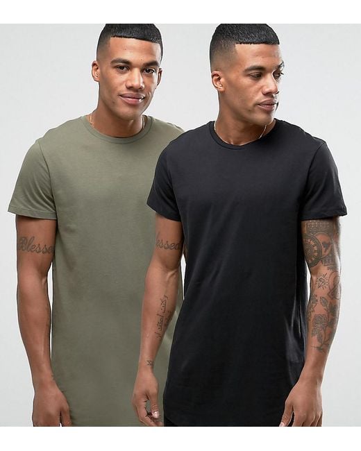 Jack & Jones Originals Longline Curved Hem T-shirt 2 Pack Save for Men