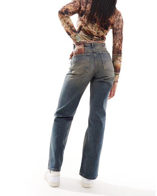 Collusion Blue X008 Mid Rise Relaxed Flare Jeans
