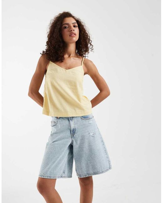 Vero Moda Blue Hadley Mid-rise Loose Fit Denim Bermuda Short