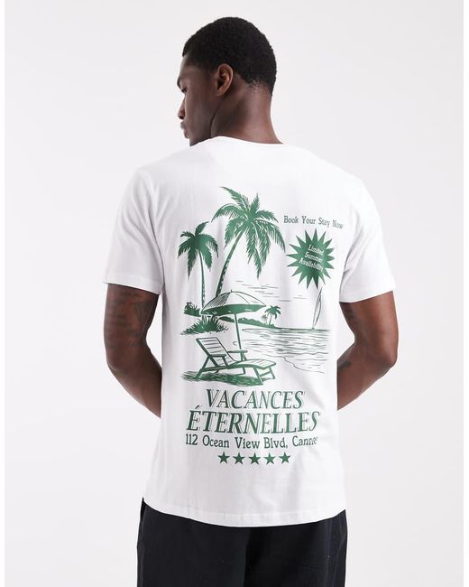 Brave Soul White Short Sleeve Vacances Graphic T-Shirt for men