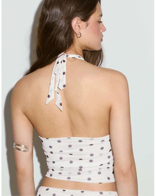 Stradivarius White Printed Halter Top