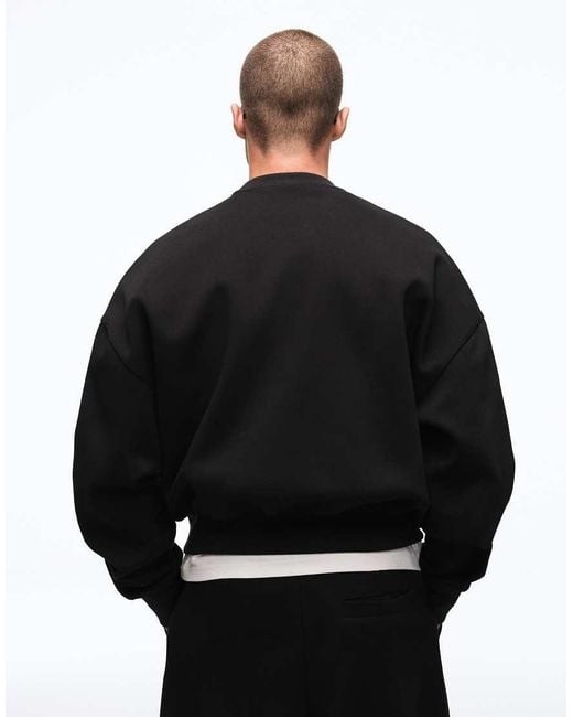 Bershka Black Boxy Crew Neck Sweatshirt for men