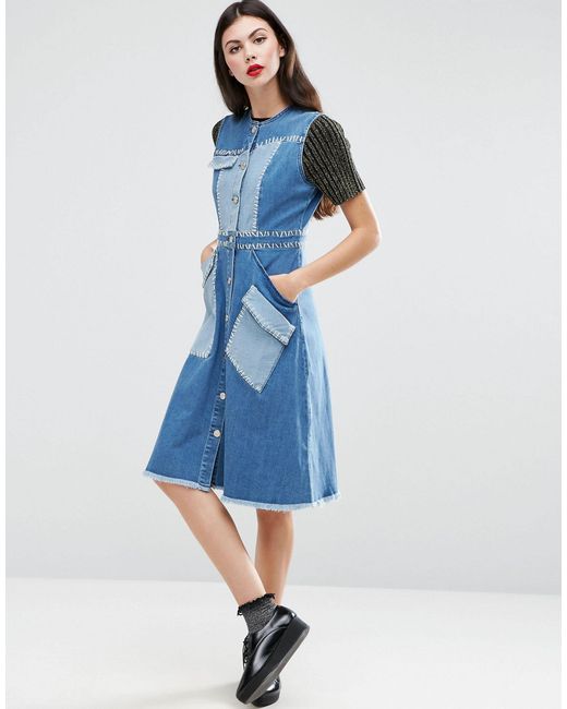 Finders Keepers Blue House Of Holland Whip Stitch Denim Dress