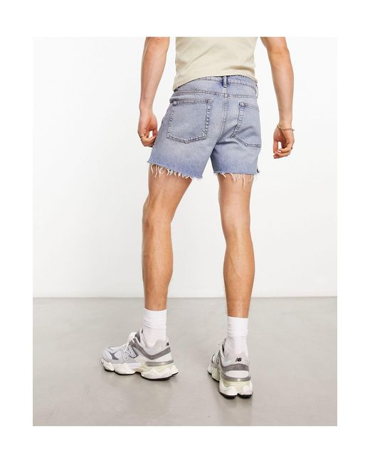 ASOS Shorter Length Denim Shorts With Rips in Blue for Men | Lyst