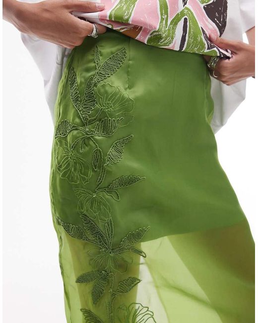 Gonna Midi Ricamata di TOPSHOP in Green