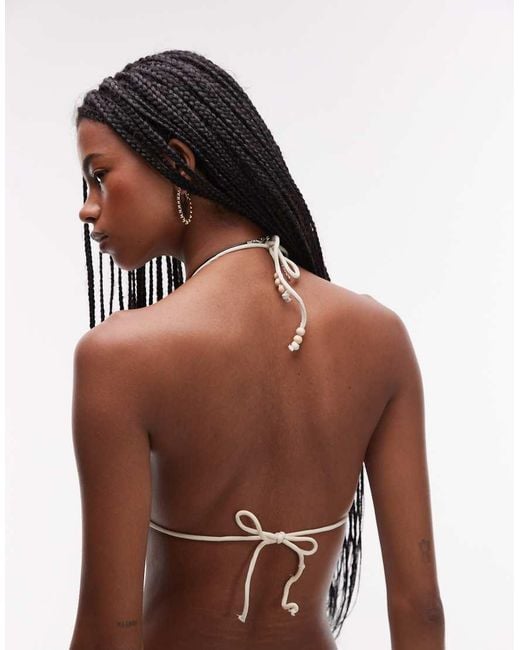 It's Now Cool White Crochet Stripe Bikini Top