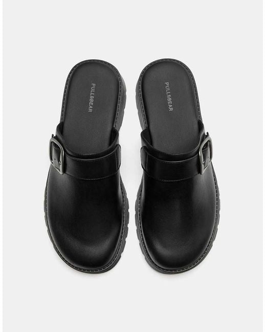Pull&Bear Black Buckle Clogs for men