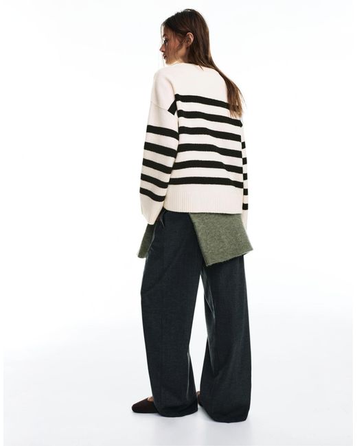 Pull&Bear White – gestreifter pullover