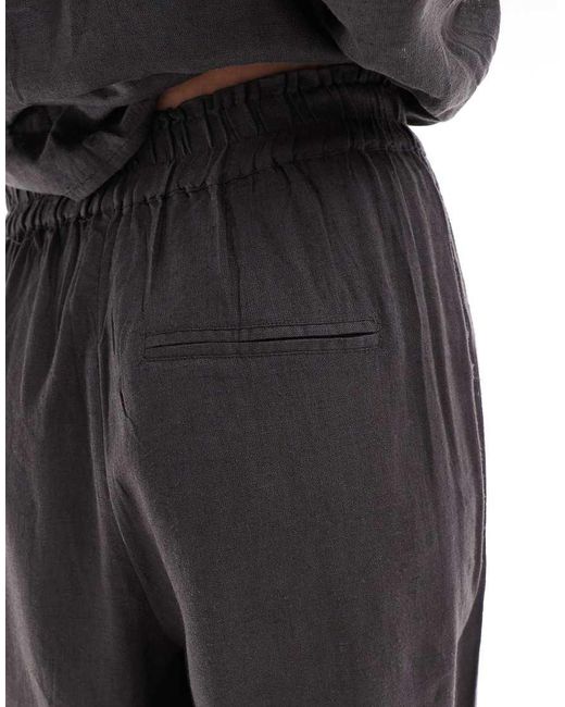 Pantalones Grises De Pernera Ancha De Mezcla De Lino De (Parte De Un Conjunto) ONLY de color Black