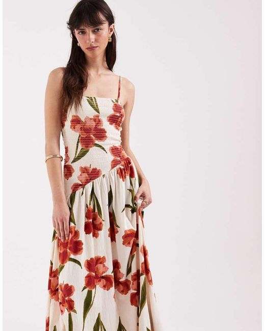 ASOS White Crinkle Cami Tie Back Midi Dress With Asym Waist