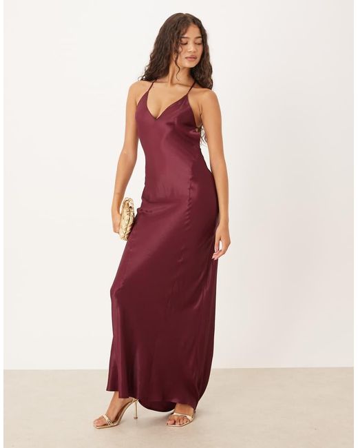 ASOS Red Satin Seam Detail Maxi Dress