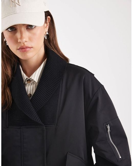 ASOS Blue Knitted Collar Bomber Jacket