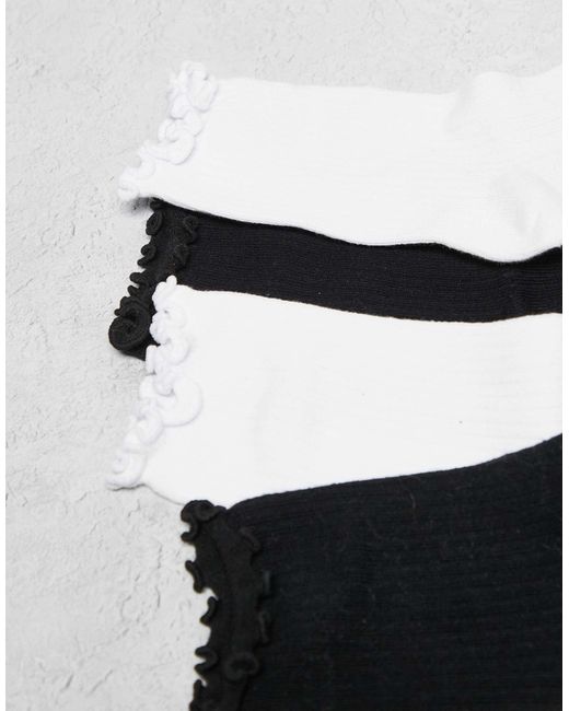Pieces White 4 Pack Frilly Trim Socks