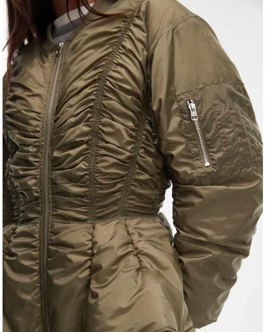 Monki Brown Bomber Jacket With Gathered Detail