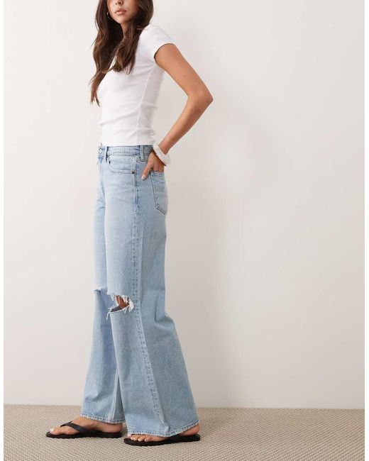 Abercrombie & Fitch Blue High Rise Wide Jeans With Knee Rips