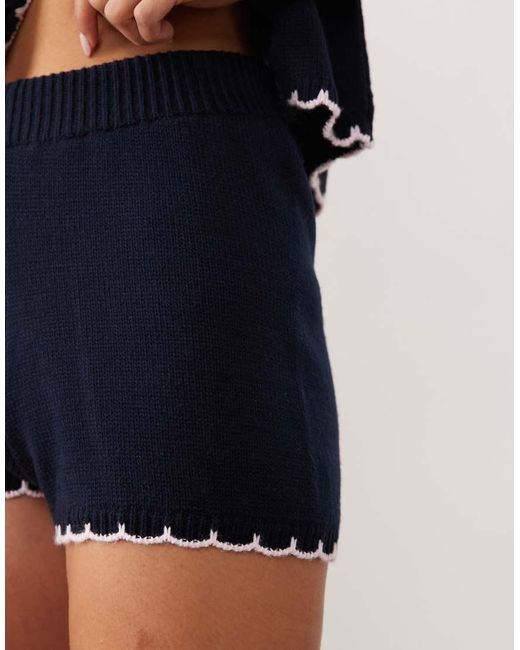 Miss Selfridge Blue Blanket Stitch Short