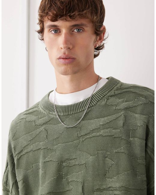 Weekday Green Oversized Jumper With 3d Texture for men