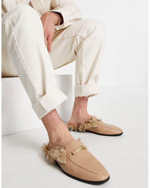 ASOS Muiltjes Loafers Van Imitatieleer Met Open Achterkant En Imitatiebont  voor heren - Lyst