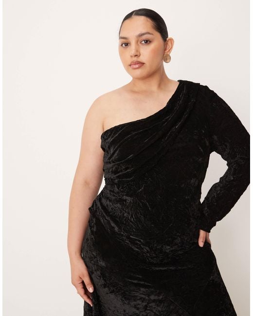 ASOS Asos Design Curve Velvet Asymmetric Draped Maxi Dress in Black | Lyst
