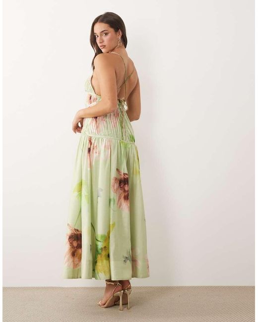 ASOS Green Ruched Backless Cami Maxi Dress